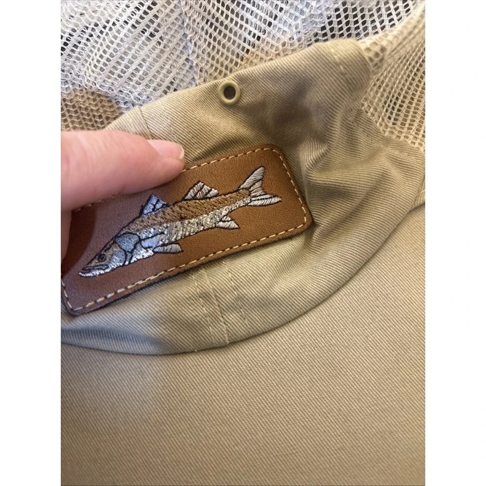 Vintage Neck panel hat cap Beige Cotton fly fishing long bill Made in usa Large